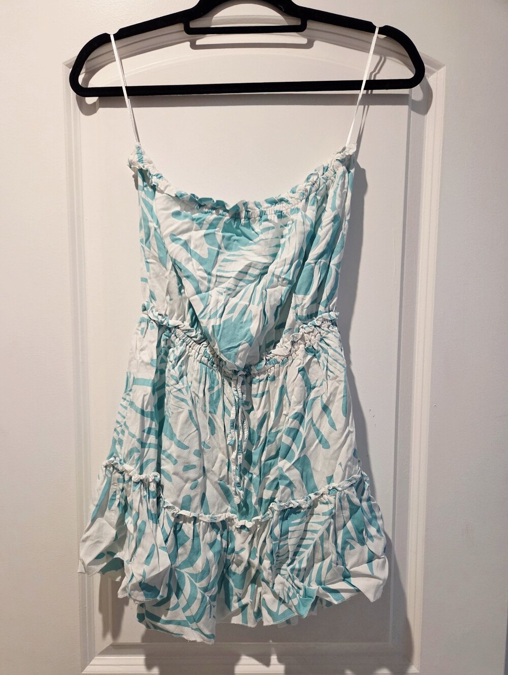Turquoise and White Tropical Print Sundress